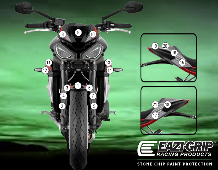 Eazi-Guard Paint Protection Film for Triumph Street Triple R 2020 - 2022, gloss or matte