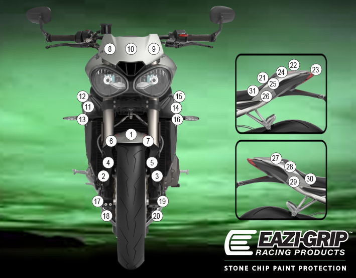 [GUARDTRI014] Eazi-Grip Paint Protection Film for Triumph Street Triple 2017 - 2019, gloss or matte (Gloss)